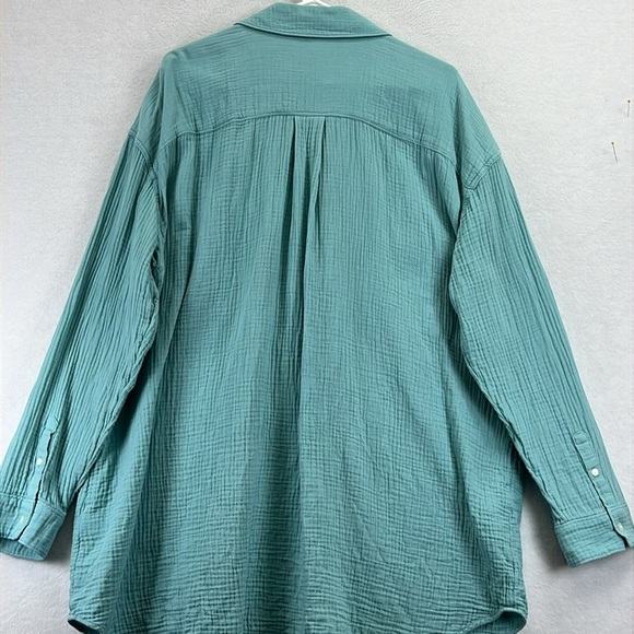 Caslon Women’s Button-Front Shirt/Tunic Sz 2X Aqua 100% Cotton Loose & Comfy Fit - Picture 6 of 11